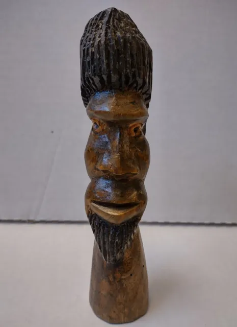 Vintage WOODEN Hand-Carved SCULPTURE Head BUST Unknown Origin UNIQUE Folk Art