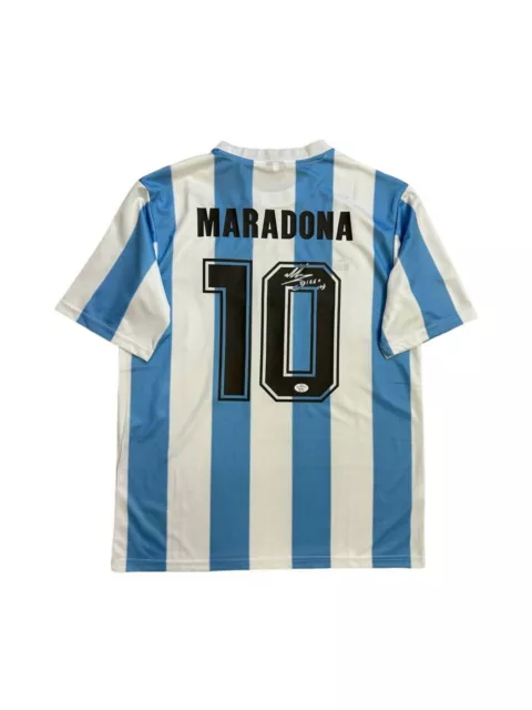 Diego Maradona Hand Signed Autographed White/Blue Jersey Argentina COA