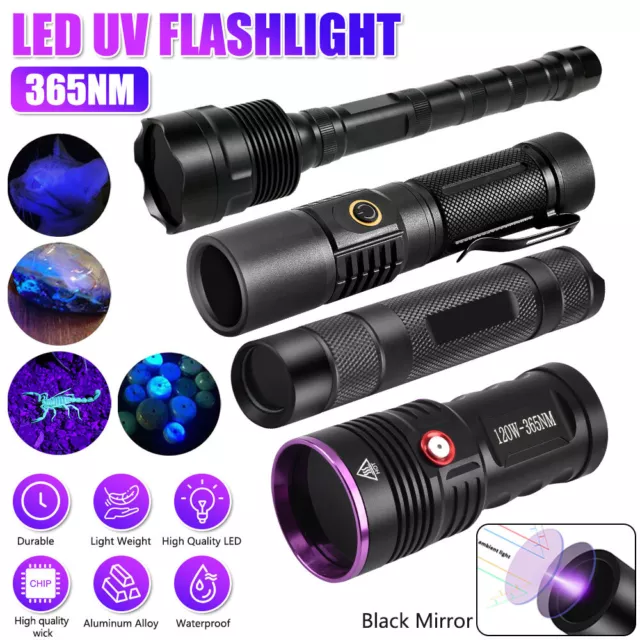 365nm UV Light Blacklight LED Flashlight Inspect Detector Torch with Battery