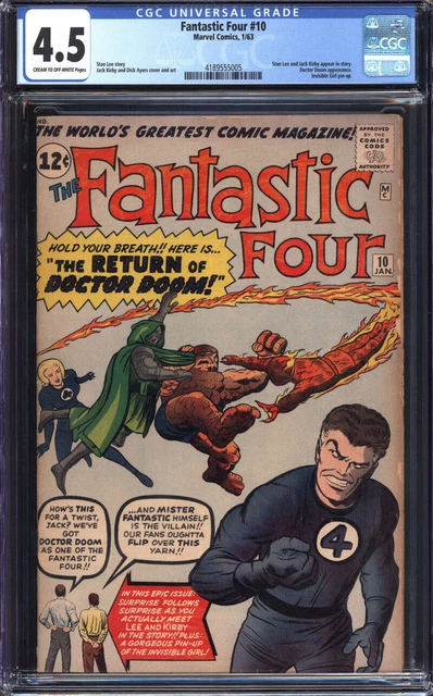Fantastic Four #10 Cgc 4.5 Cr/Ow Pages // Doctor Doom Appearance Marvel 1963