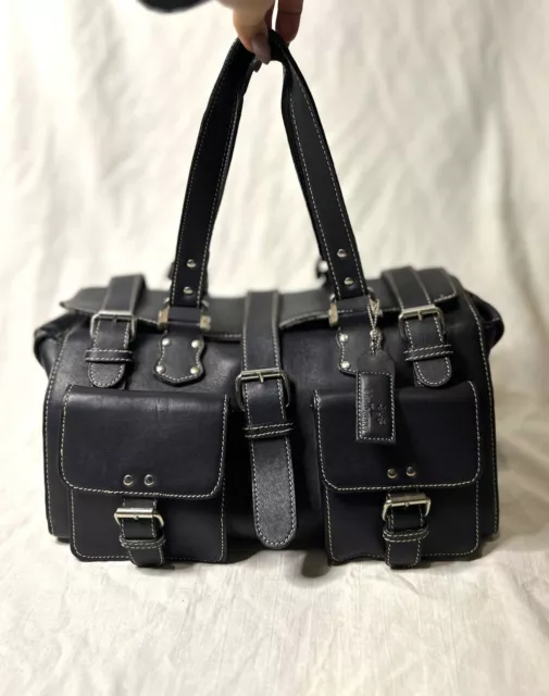 Vintage Mulberry Roxanne Satchel  BAG BAGUETTE DUFFLE  dark blue leather