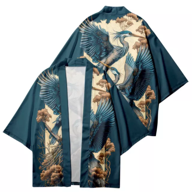 Men Casual Kimono Coat Jacket Retro Yukata Haori Japanese Loose Outwear Cardigan