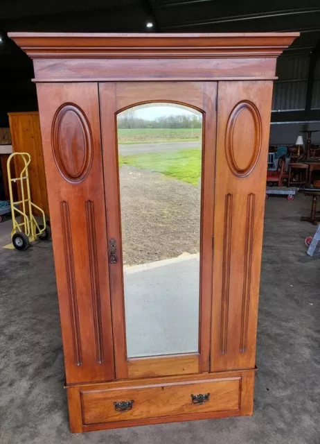 Antique Edwardian mahogany single small wardrobe drawer mirrored door