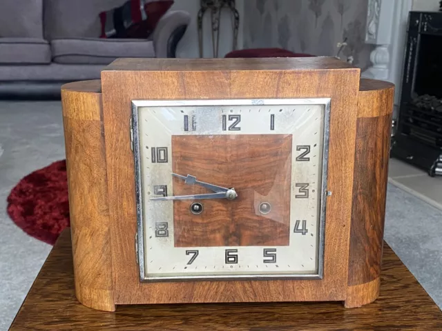 Art Deco W63 8 Day Vintage Mechanical Wood Mantel Clock