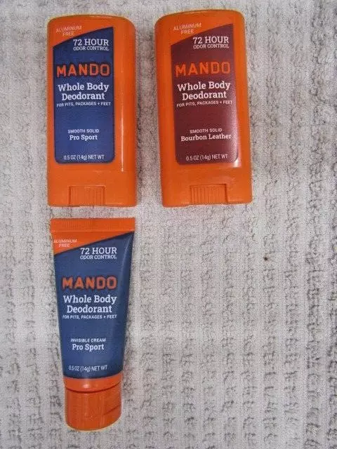 Mando Whole Body Deodorant Mini~U Pick Type & Scent~72Hr Aluminum Free 0.5 Oz
