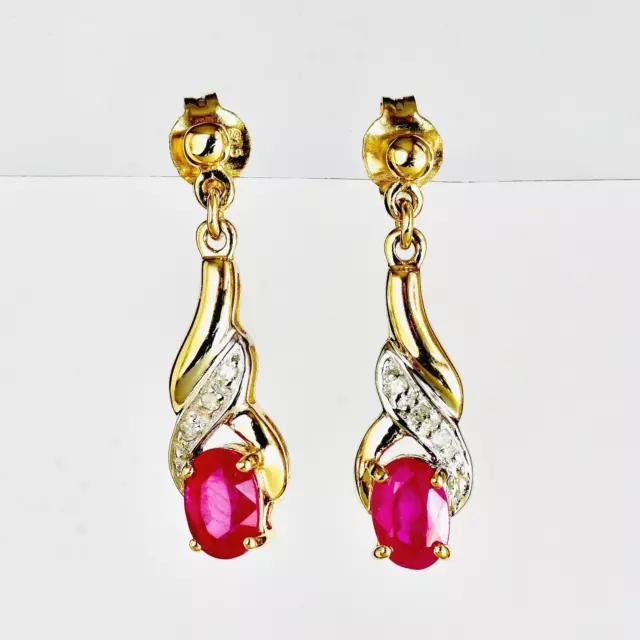 Natural Ruby Earrings Stunning Red Rubies Genuine Diamonds 9K Gold GiftBoxed NEW