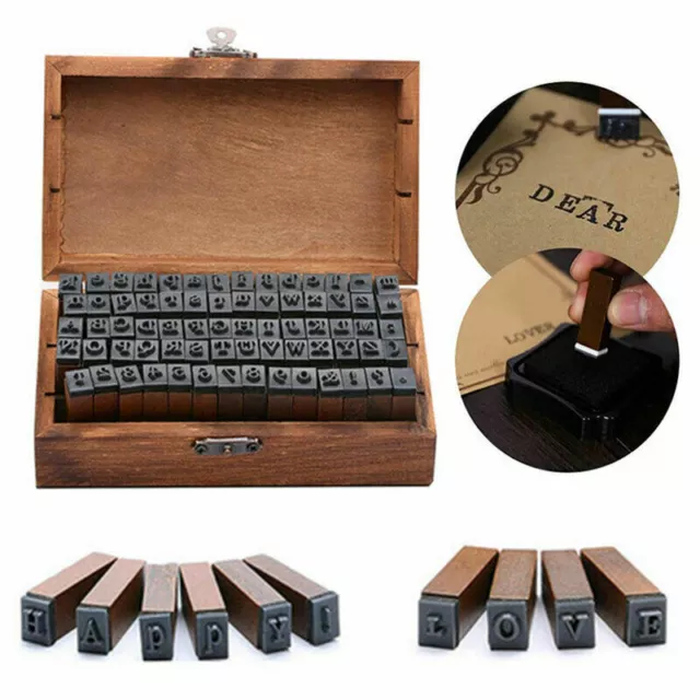 70 Sonderposten - Buchstabenstempel - Alphabet - Großbuchstaben - Zahlen-Holzbox