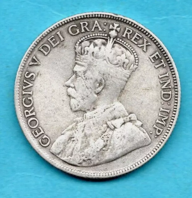 1929 Canada Fifty Cents Silver Coin. King George V.  50 C. 2