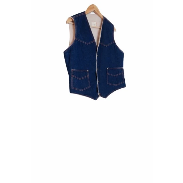 70s Vintage Texco Mens Denim Western Vest Blue Sherpa Lined USA L