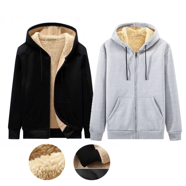 Men's Athletic Warm Soft Sherpa Lined Fleece Zip Up Sweater Jacket Hoodie Coat