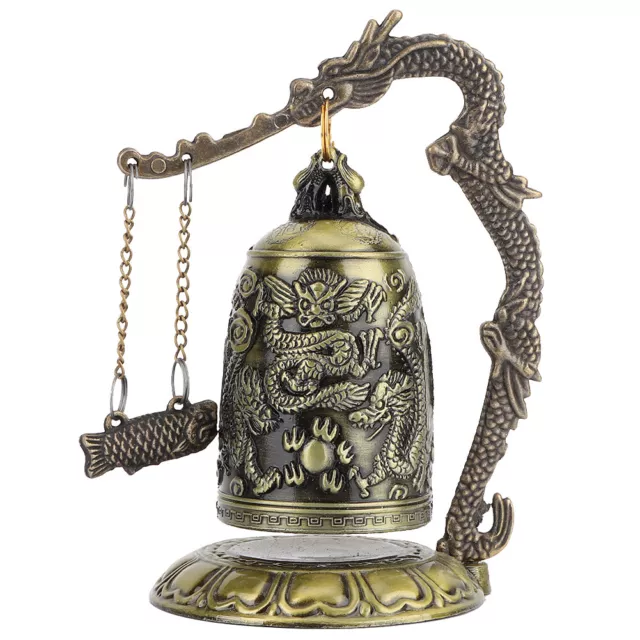 Small Carved Bronze Dragon Lock Bell Arts Crafts Collectibles Ornament Decor ◈