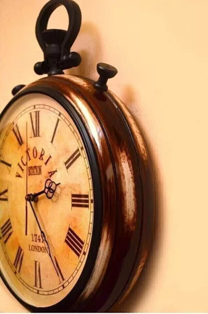 Antiguo reloj de pared de 15" hecho a mano de madera colgante de pared...