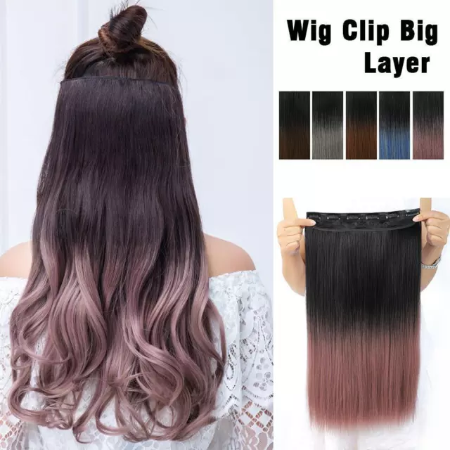 Beautiful Gradient Hair Extensions Wig Clip Big Layer Wavy Curly Wigs` Long J7F6 3