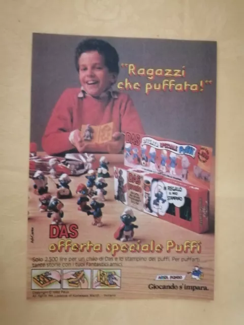PUBBLICITA' ORIGINALE ADVERTISING "PUFFI" Adica Pongo del 1982