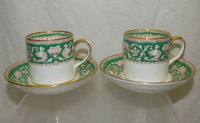 2 Vtg Crown Staffordshire Green Ellesmere Demitasse Cup & Saucer Sets England