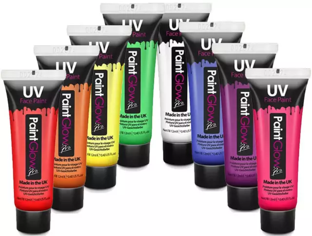 UV (Blacklight) Face Paint and UV Body Paint 12ml - 8pk