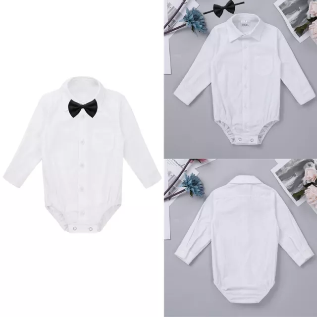 Baby Shirt Romper Formal Gentleman Outfits Bowtie Birthday Christening Clothes