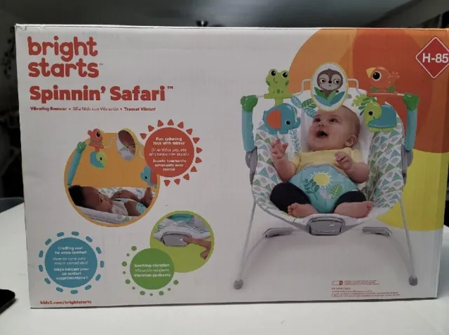 Bright Starts Playful Pinwheels Bouncer Multi-Color Safari Baby Vibrating Seat