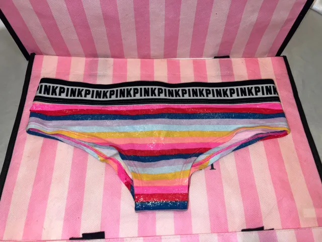 VICTORIAS SECRET PINK Panty Thick Logo Band Cheekster Small Shimmer Stripe  $23.75 - PicClick