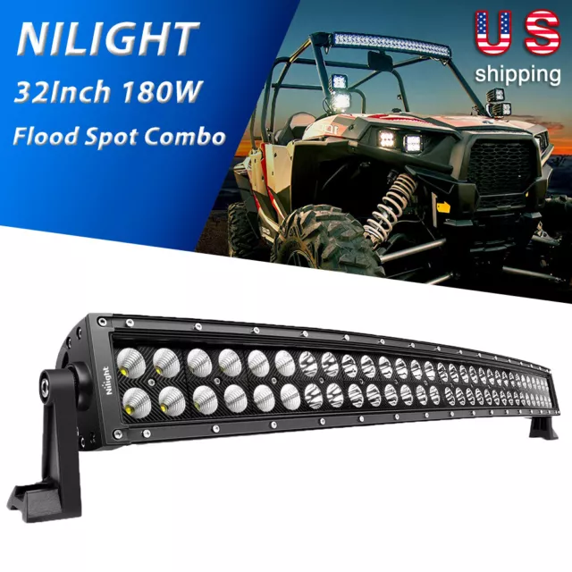 Nilight 32 Inch 180W Curved LED Light Bar Combo Fog Lights for SUV Boat 4X4 Lamp