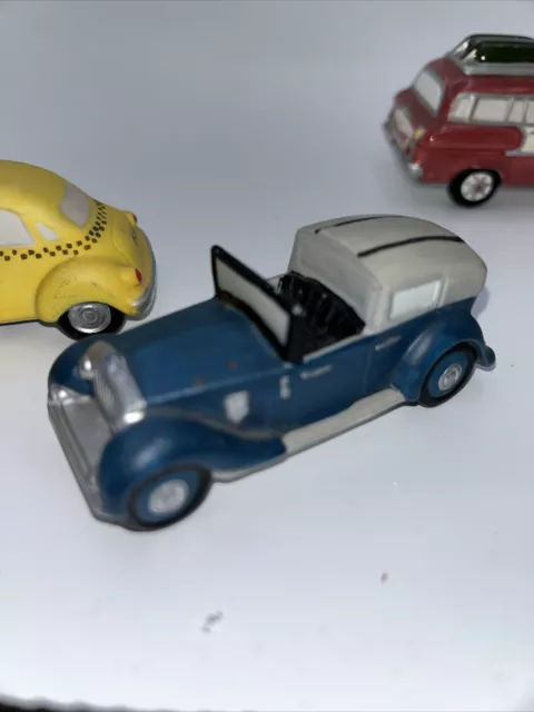 Dept. 56 Heritage Village Yellow Taxi &Touring Car W/2 Snow Village Classic Cars