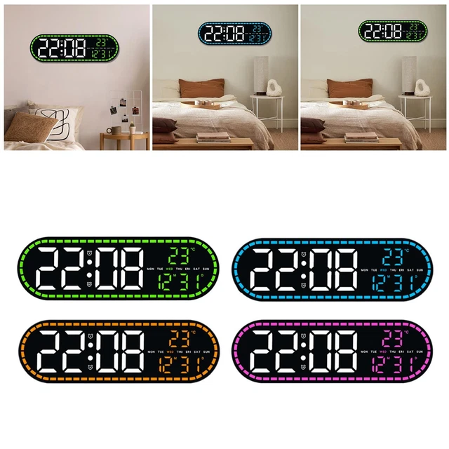 Réveil Numérique Grand écran LED Incurvé - Alimentation Secteur Ou Piles - Affichage Haute Luminosité, Silencieux - Pour Chambre, Cuisine, Camping-car - 9