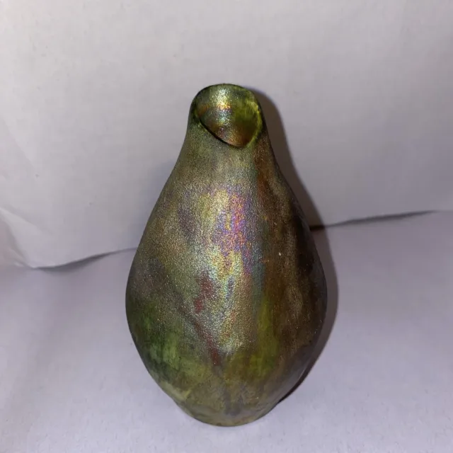 Raku Studio Art Pottery Iridescent Metallic Copper Colored Vase - Signed
