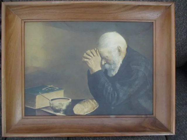 Grace Old Man Praying Picture Wood Framed Eric Enstrom Bovey MN 16 x 12.5" NICE