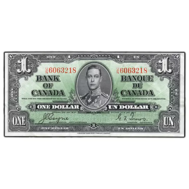 $1 1937 Bank of Canada Note Coyne-Towers U/N Prefix BC-21d - VF/EF