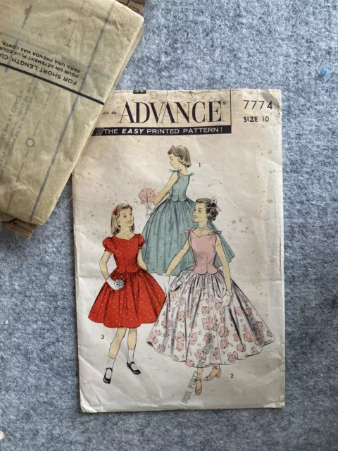 Lovely Vintage 1950s Sewing Pattern for Girl's Gown, size 10, Advance 7774