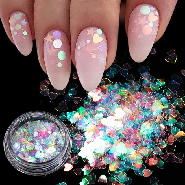 Uñas irisantes brillo cristal fuego copos holograma brillo lentejuelas Reino Unido