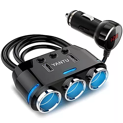 Retoo Adattatore per caricabatteria da auto a 3 scomparti e 2 prese USB, (h6n)