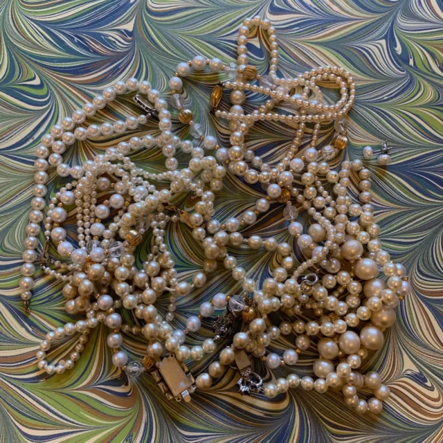 job lot of vintage faux pearl necklaces, bracelets, earrings