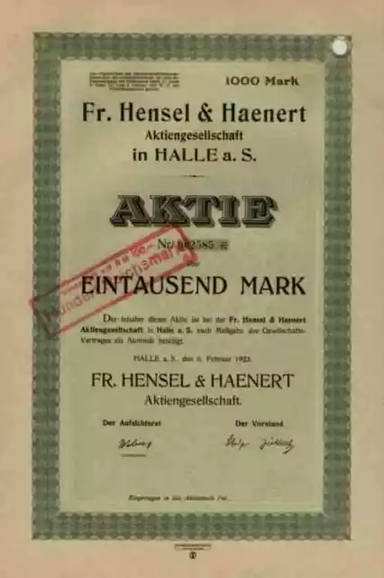 Hensel & Haenert 1923 Halle Saale Sachsen Anhalt Kaffee Historische Wertpapiere
