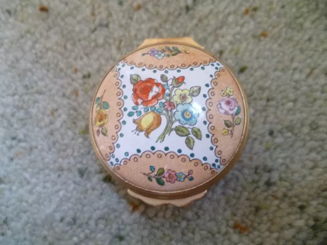 Bilston & Battersea Enamels Halcyon Days Flowered Pill Box