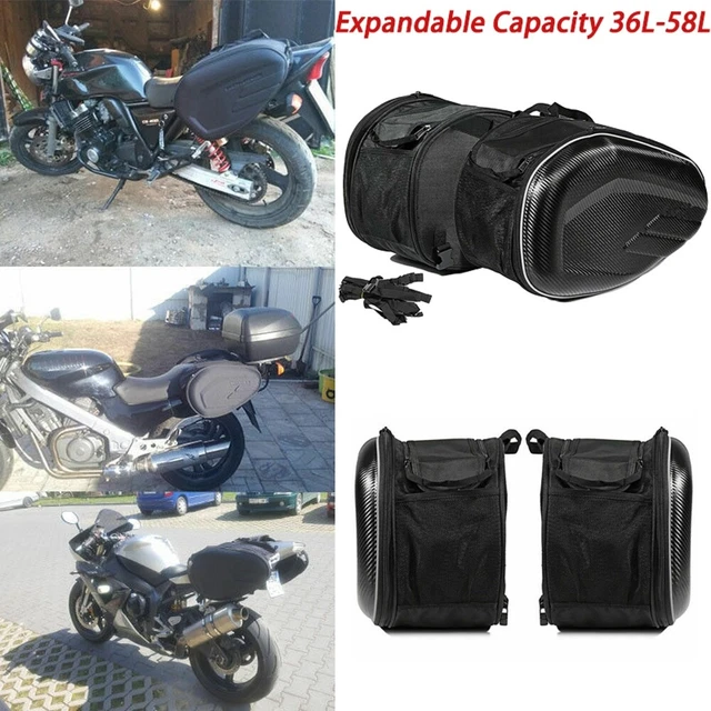 36-58L Motorcycle Saddle Bag Helmet Storage Back Seat Bag w/ Carbon Fiber Cover