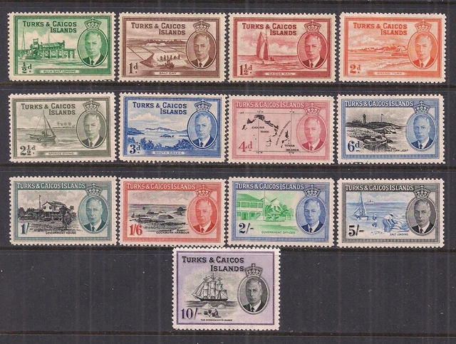 Turks/Caicos-Gv1 1950 Set Of 13.Sg 221-233.Light Mounted Mint.very Nice Set.