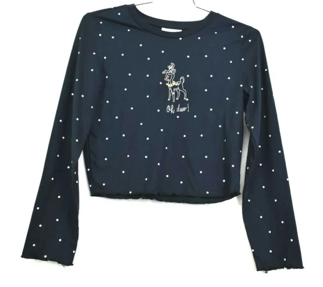 Topshop Womens Oh Deer Polka Dot Top Crew Neck Long Sleeve Cotton Size 4-6