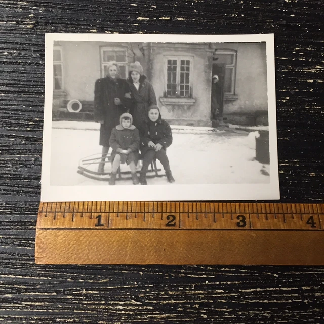 Family In The Snow Snapshot Vintage photo found photograph original A633