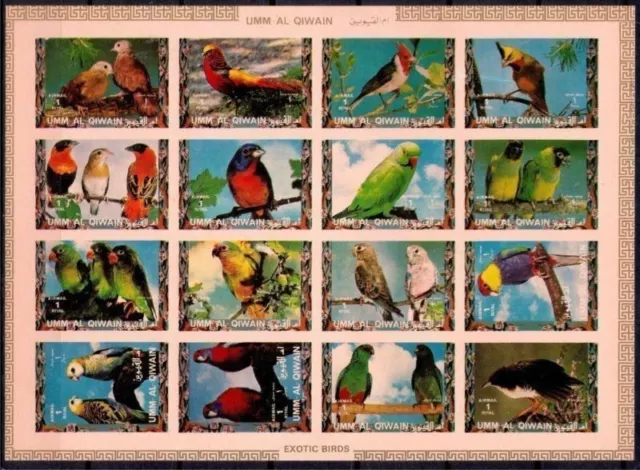 Umm Al Qiwain Singing Birds Parrots Nature Protection sheet Imperf MNH