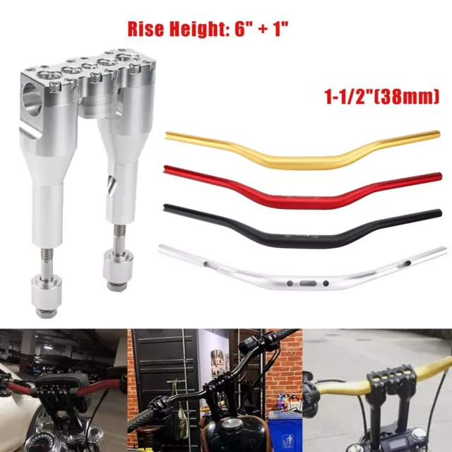 1-1/2" 38mm Handlebar & Straight Rise Style Handlebar Risers 6" For Harley Dyna