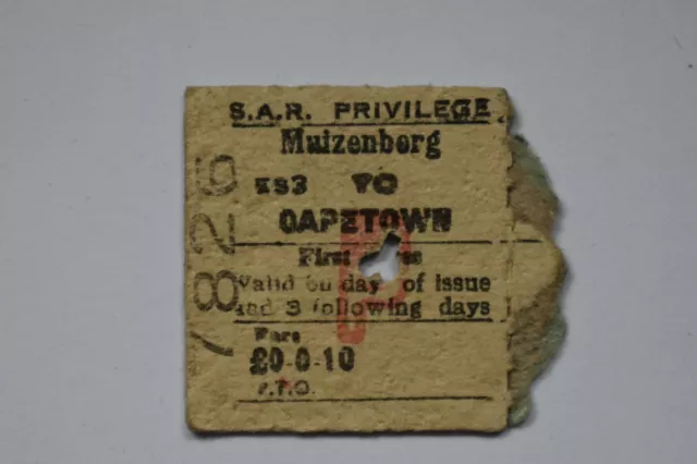 SAR South Africa Railway Privilege Ticket No 7826 MUIZENBERG to CAPETOWN 27DEC6?