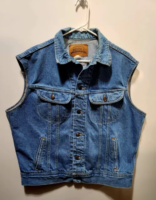 Vintage Bristols Denim Jean Distressed Wash Button Up Vest Size Large Womens