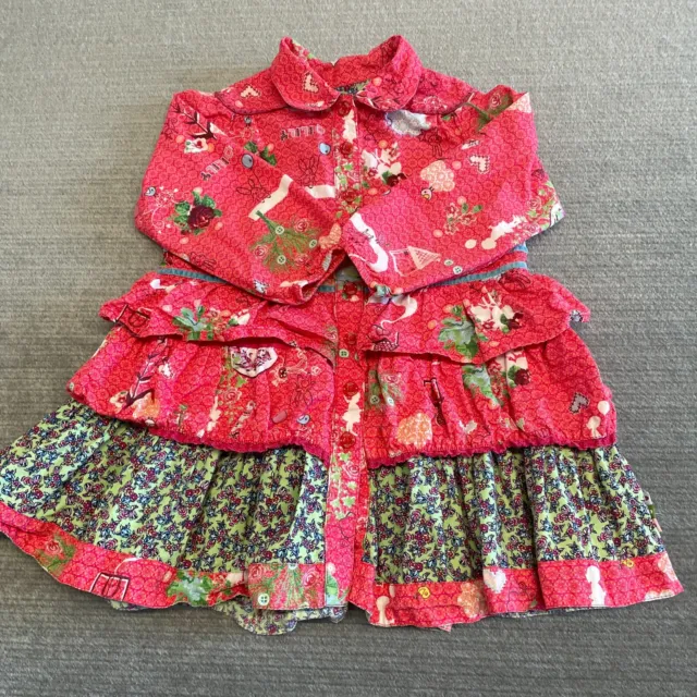 Oilily Novelty Ruffle A-Line Dress Kids Girls Size 4T/98CM Floral Peter Pan