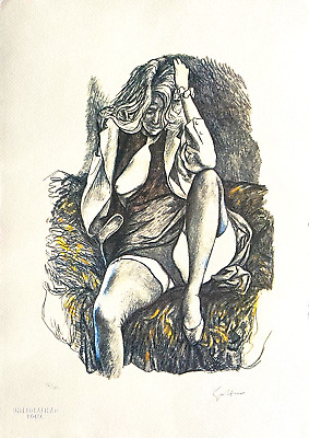 Renato Guttuso'' En Pensamientos De Marta "Litografía, 32x45 Catalogato ( Nudo )