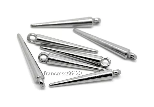 20 pcs / BRELOQUES CHARMS PERLES / PIC CÔNE 35X5mm / ACRYLIQUE COUL ARGENT #D002