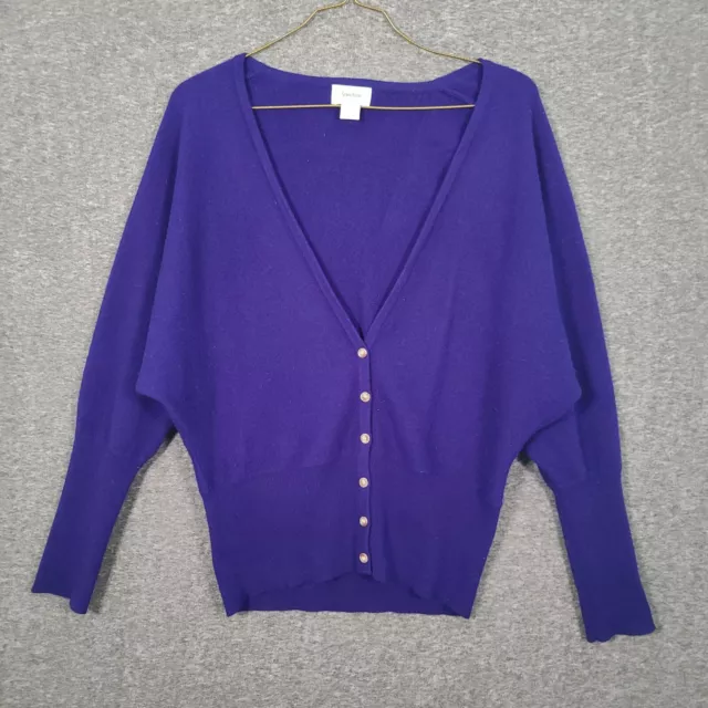 NEIMAN MARCUS CASHMERE Cardigan Sweater Womens Large Purple Button Long ...