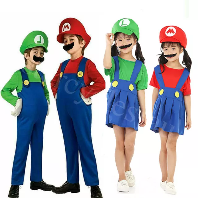 Boys Girls Super Mario Brothers Luigi Fancy Dress Book Week Party Kids Costume