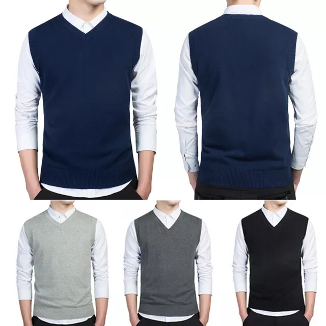 MEN'S SLIM FIT V-Neck Sweater Vest Pullover Sleeveless Sweaters Cable ...