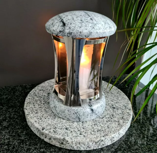 Grablaterne Élégant Granit Paradiso – 23 Cm Hoch, 15 Cm Durchmesser, Aus Granit & Aluminium, Wetterfest, Handgefertigt